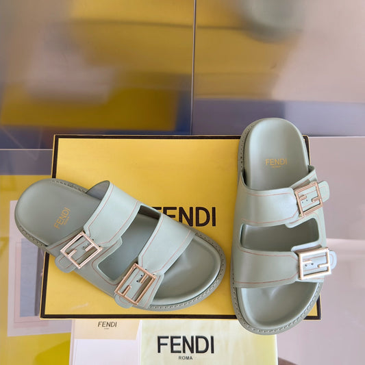 FENDI BAGUETTE DAD SANDALS IN ASH GREY CALFSKIN