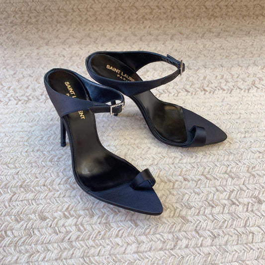GAP CRYSTAL-BUCKLE SLIDE SANDALS IN BLACK SILK
