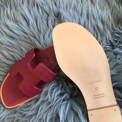 HERM Oran Slide Sandals In Ruby Epsom Calfskin