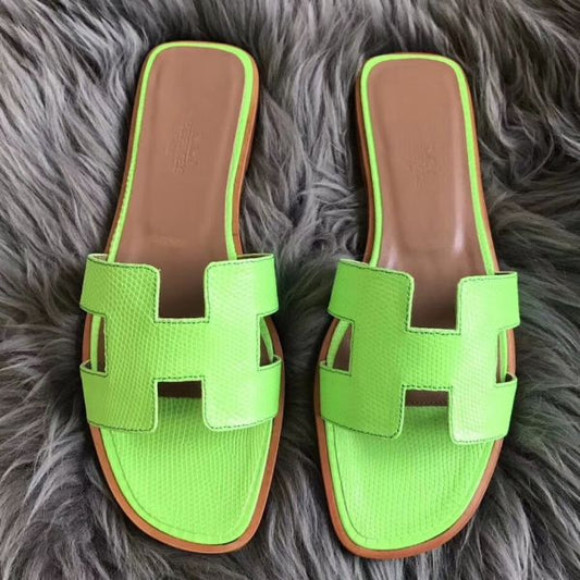 HERM Oran Sandals In Apple Green Lizard Leather