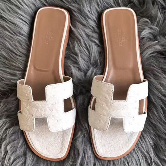 HERM Oran Sandals In White Ostrich Leather