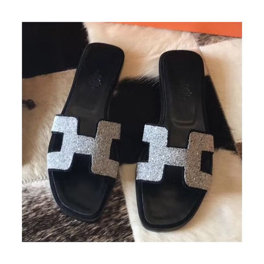 HERM Oran Sandals In Black Suede With Crystal