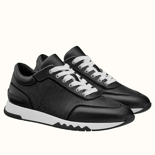 HERM Men's C-Addict Sneakers In Black Perforated calfskin