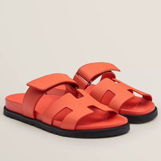 HERM Men's Chypre Sandals in Orange Epsom Calfskin
