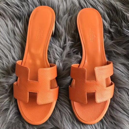 HERM Oasis Sandals In Orange Epsom Leather