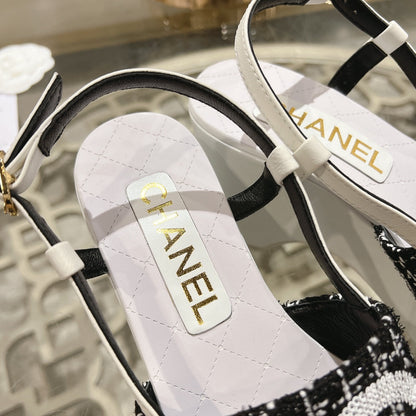 WEDGE SANDALS IN BLACK FABRIC WITH WHITE LOGO