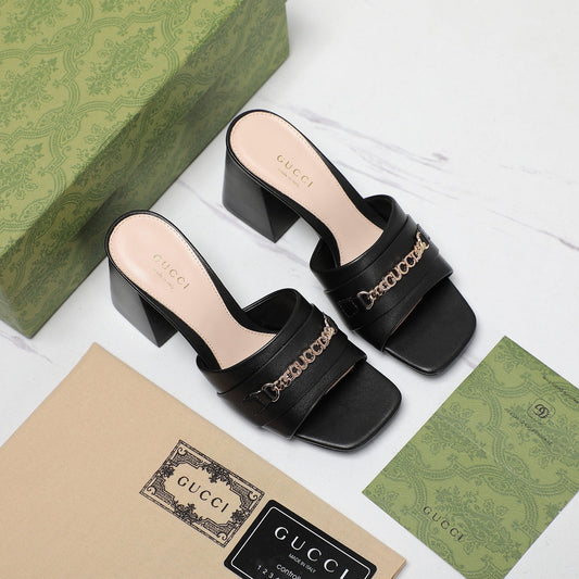 GG High Heels Half Slippers Black