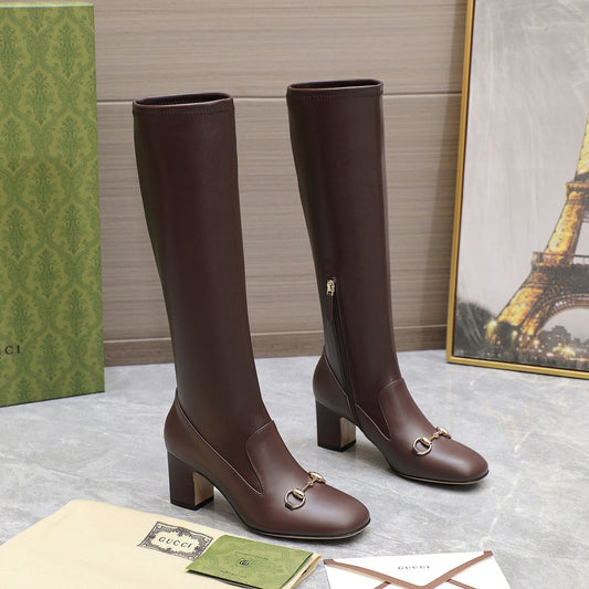 GG HORSEBIT KNEE HIGH BOOTS IN DARK BROWN SHEEPSKIN