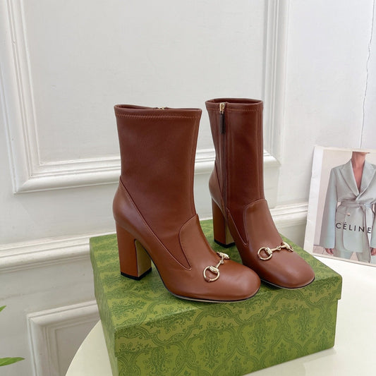 HORSEBIT ANKLE BOOTS 9.5CM IN CINNAMON BROWN SHEEPSKIN