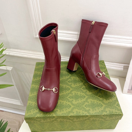 HORSEBIT ANKLE BOOTS 6.5CM IN BURGUNDY RED SHEEPSKIN